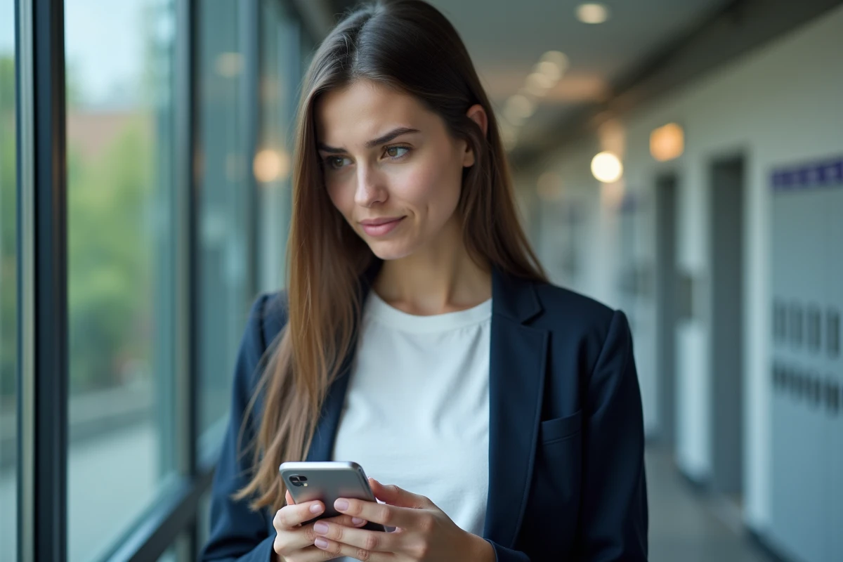 Jeune femme cherchant à récupérer l'accès à sa messagerie académique Aix-Marseille depuis son smartphone