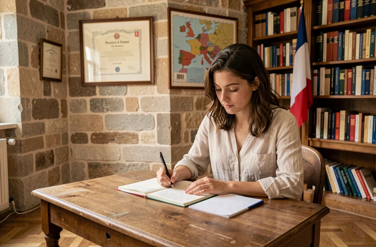 Étudiante étrangère préparant une certification de français à l'Alliance Française de Besançon