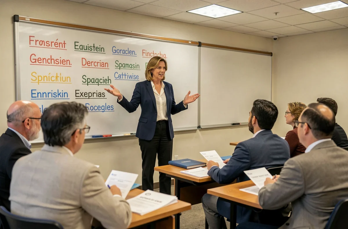 Formatrice Berlitz animant un cours multilingue certifiant dans un centre des Pays de la Loire