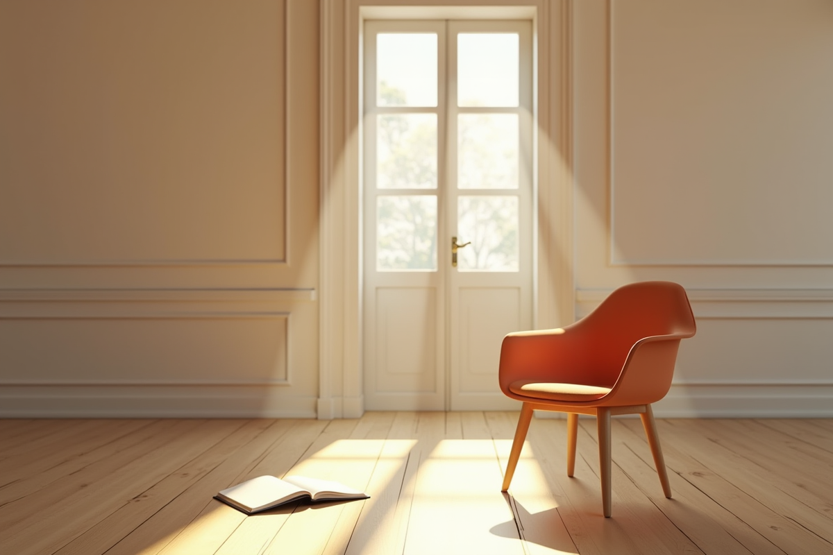 Chaise de coaching vide et porte fermée dans une pièce lumineuse
