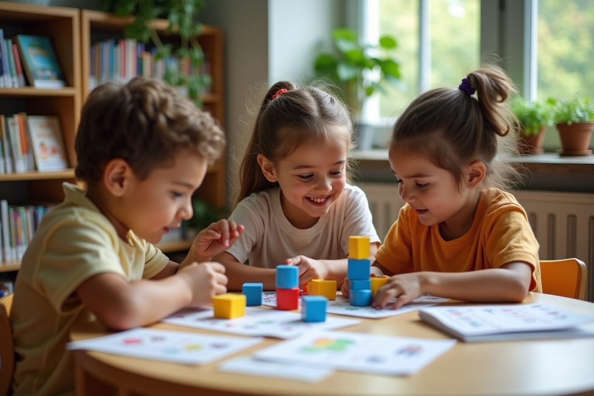 Enfants en groupe utilisant des outils d