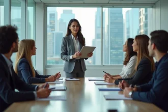 Groupe de professionnels en réunion d'affaires moderne