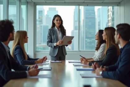 Groupe de professionnels en réunion d'affaires moderne