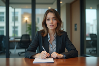 Femme en costume d'affaires lors d'une réunion professionnelle