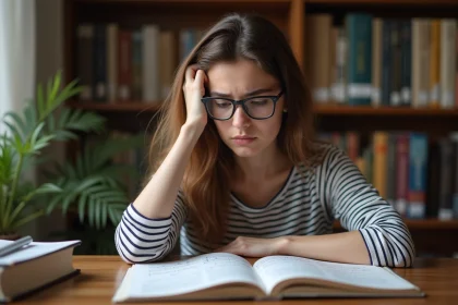 Jeune femme étudiant l'espagnol à la maison avec concentration