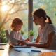 Femme d'affaires dans un bureau moderne avec un enfant