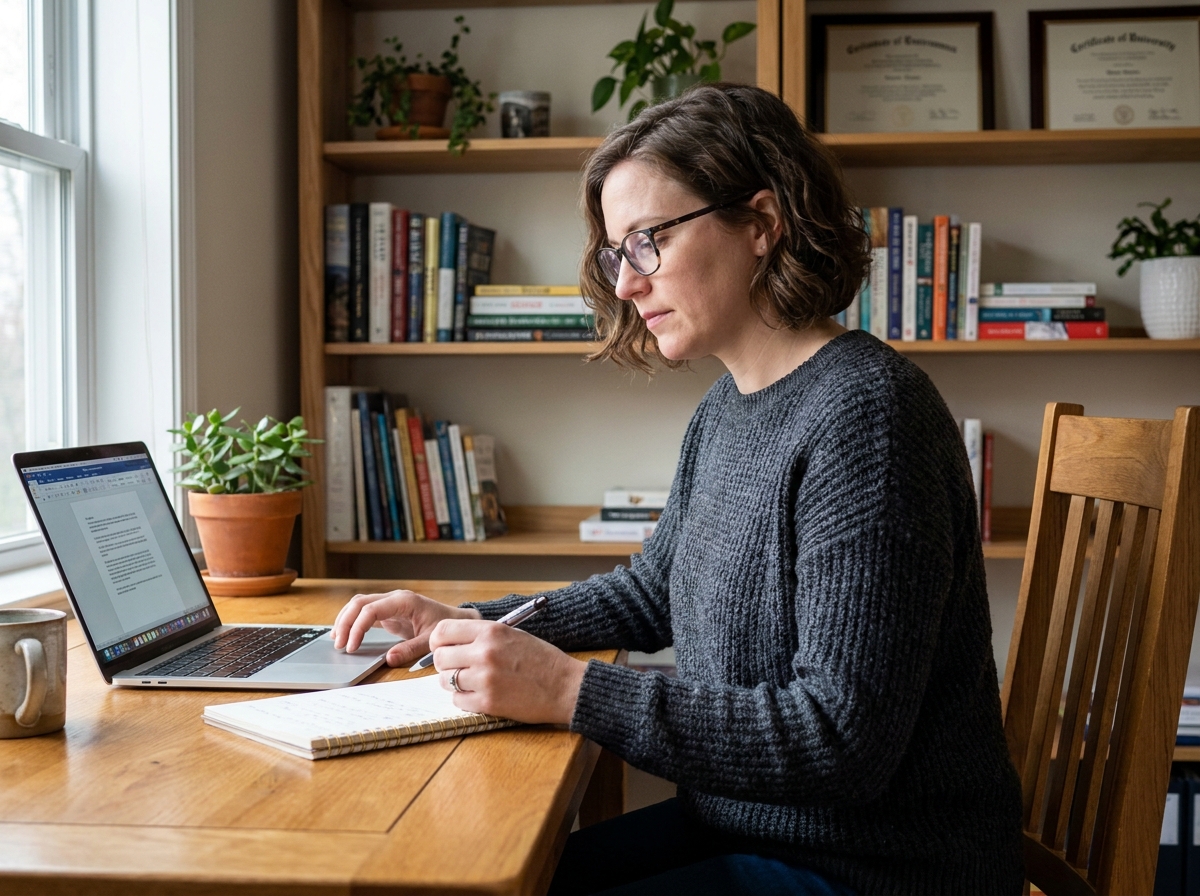 Femme en home office travaillant sur son ordinateur