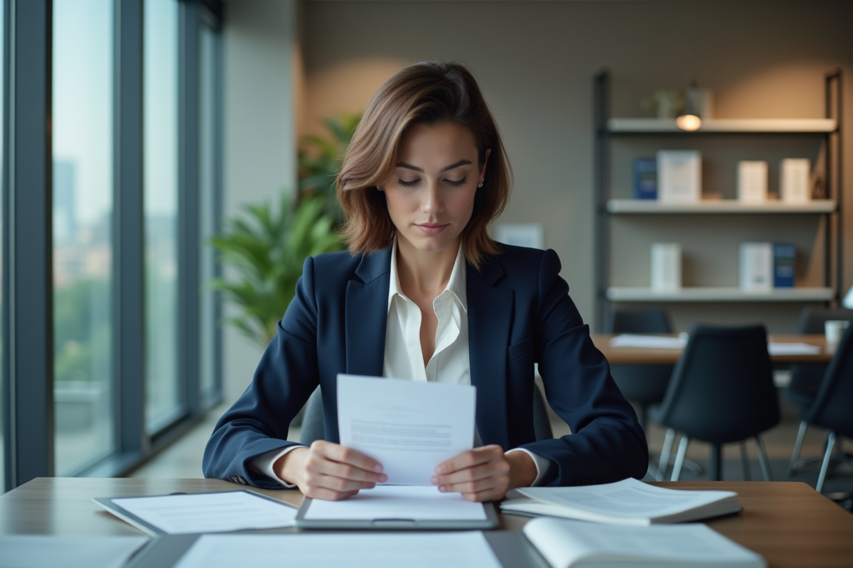 Femme d'affaires en bureau moderne avec documents
