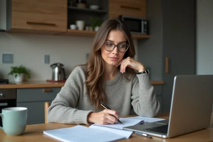 Femme organisée planifiant sa journée à la maison