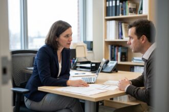 Femme d'affaires en réunion au bureau avec un consultant