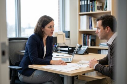 Femme d'affaires en réunion au bureau avec un consultant