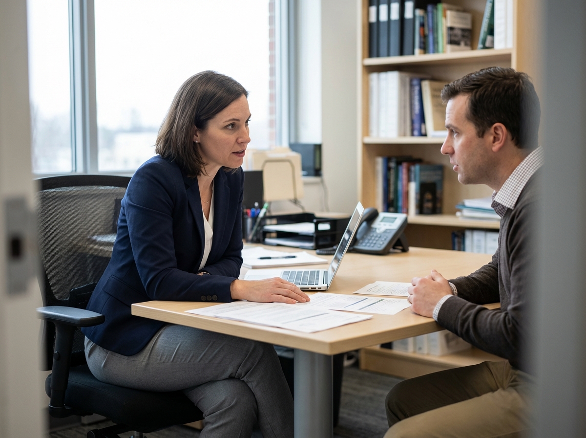 Femme d'affaires en réunion au bureau avec un consultant