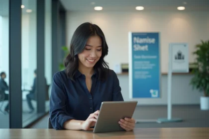 Jeune femme professionnelle utilisant une tablette au bureau