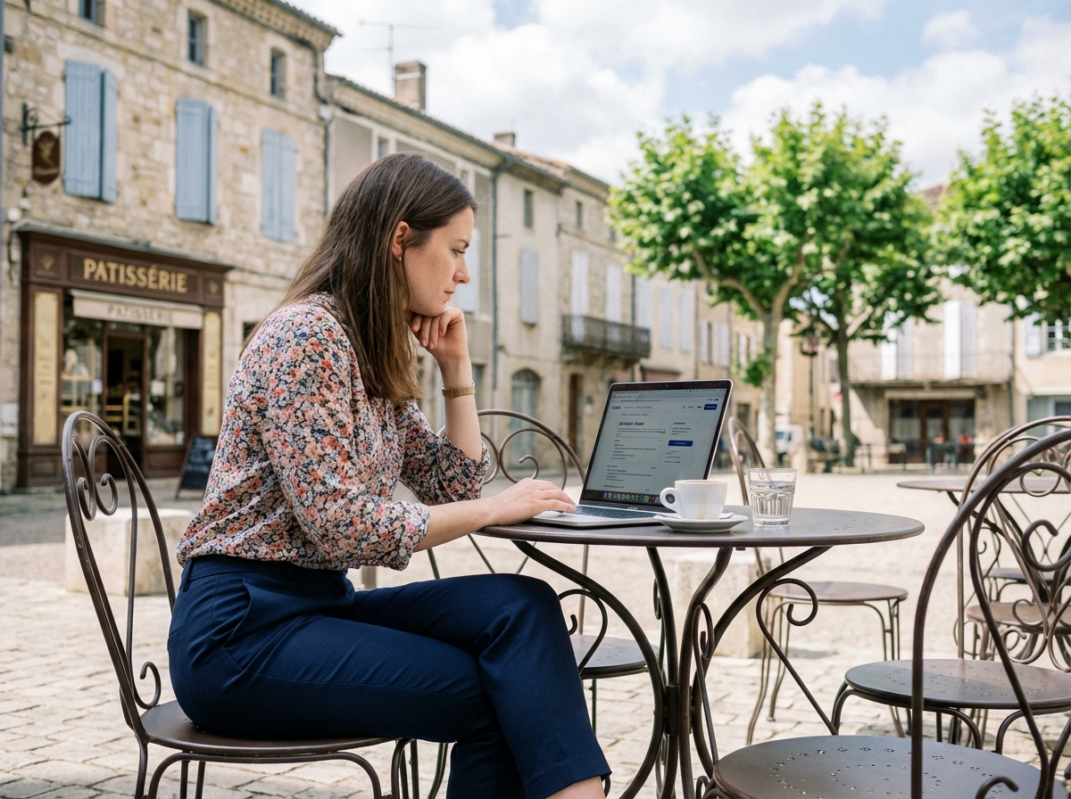 Jeune femme travaillant sur son ordinateur à Revel