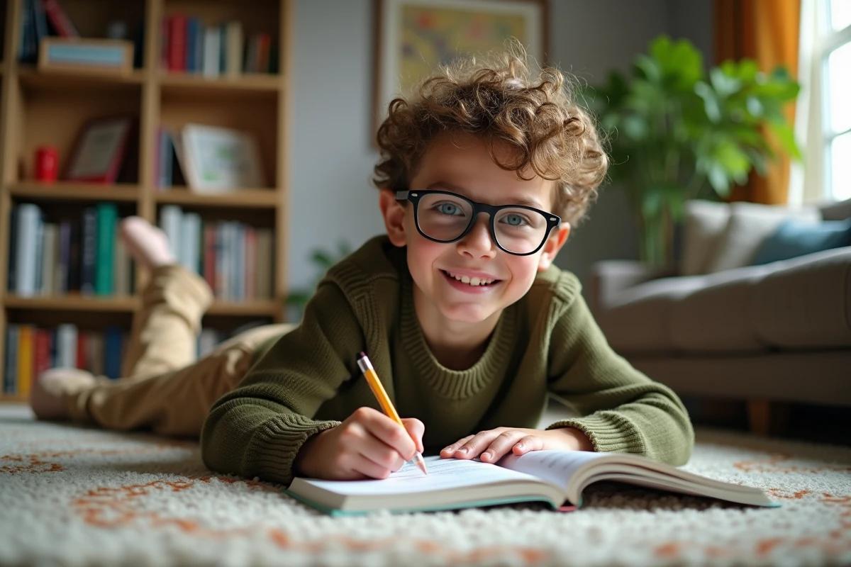 Garçon studieux faisant des exercices de grammaire à la maison