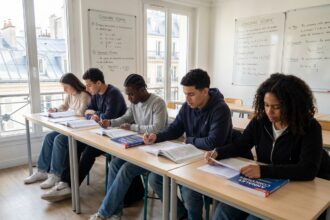 Groupe d'élèves parisiens en classe pour étude Sésame