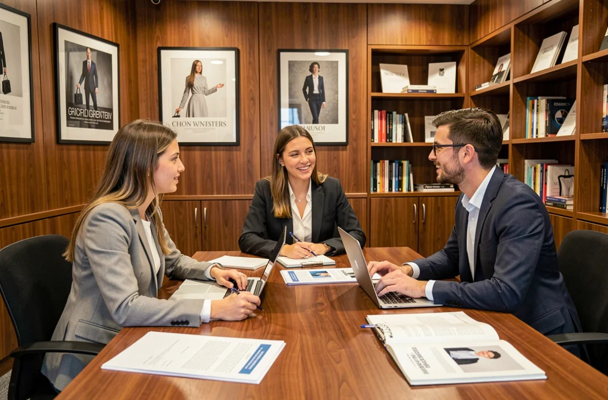 Groupe d'étudiants travaillant ensemble sur les modules du certificat Inside LVMH dans une salle de séminaire