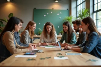Groupe de jeunes en atelier de design durable