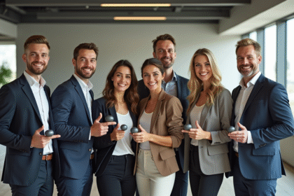 Groupe de professionnels dans un bureau moderne en équipe