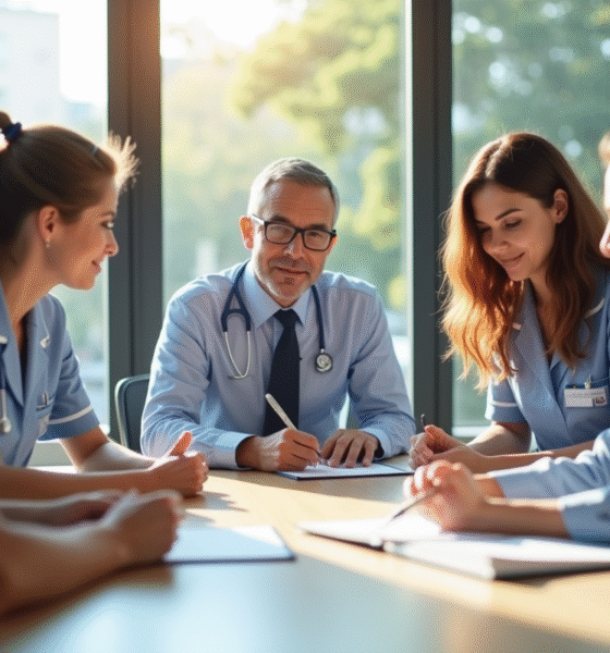 Groupe de professionnels divers autour d'une table de bureau