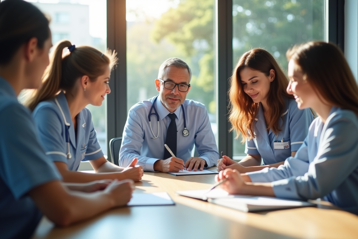 Groupe de professionnels divers autour d'une table de bureau