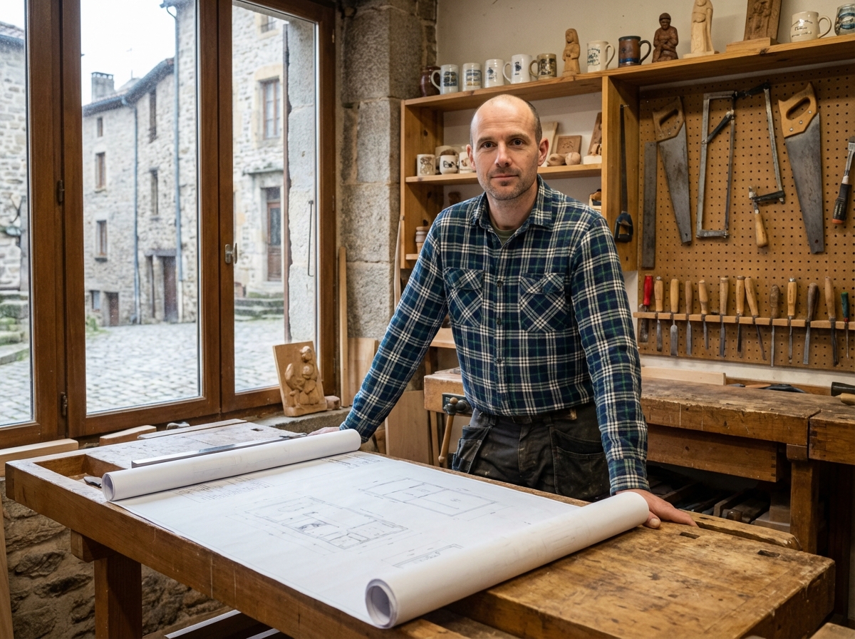 Homme dans son atelier de menuiserie à Annonay
