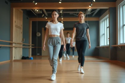 Jeune femme en tenue de sport dans un studio de danse moderne