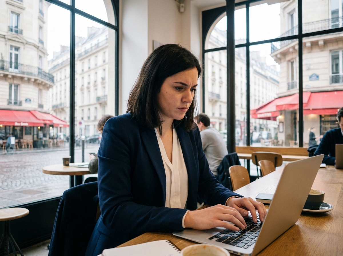 Jeune femme professionnelle travaillant sur un ordinateur à Paris