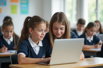 Adolescents en classe utilisant un ordinateur pour apprendre