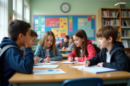 Groupe d'élèves adolescents dans une salle de classe française
