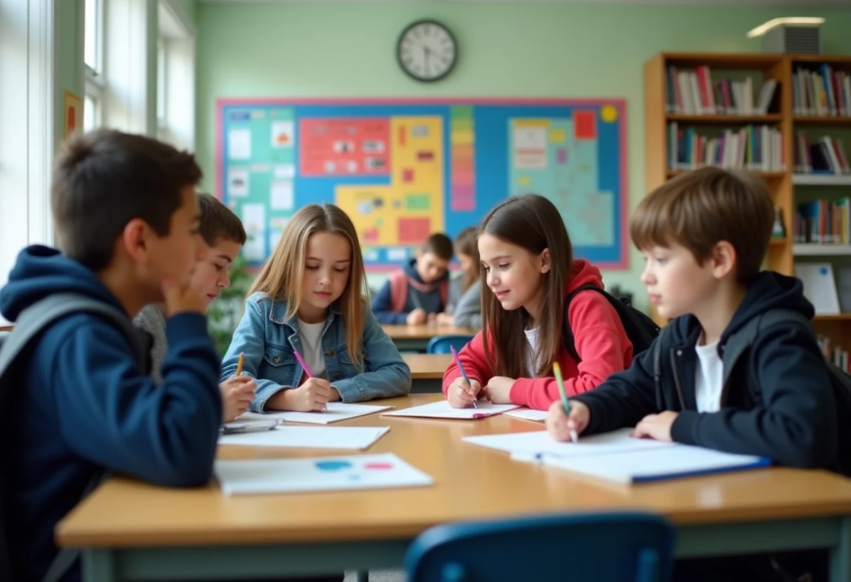 Groupe d'élèves adolescents dans une salle de classe française