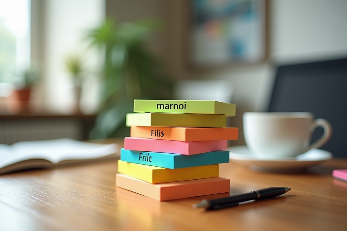 Tas de notes colorées avec prix de coaching sur une table en bois