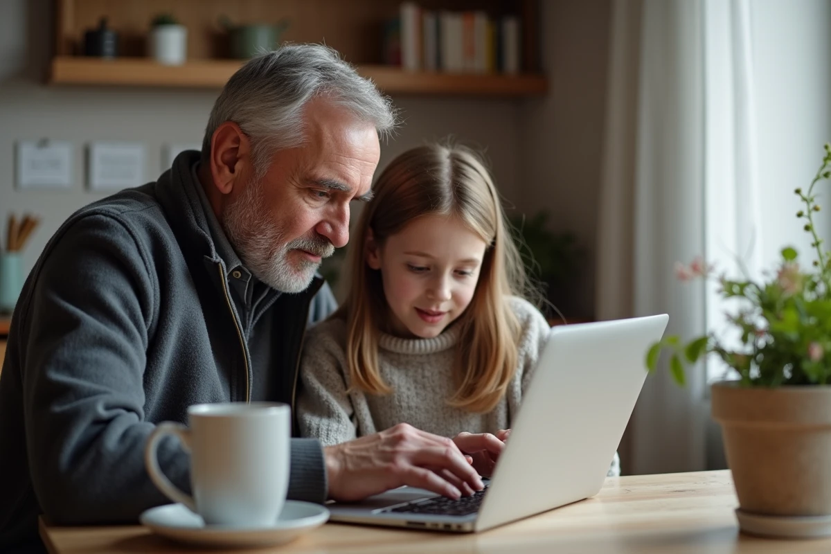 Père aidant sa fille à s