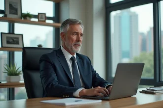 Pilote d'affaires en costume dans un bureau moderne