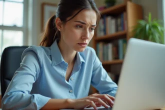Femme récupérant son mot de passe oublié sur la messagerie académique Aix-Marseille depuis un ordinateur portable