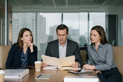 Photo hyperrealiste de trois professionnels au bureau